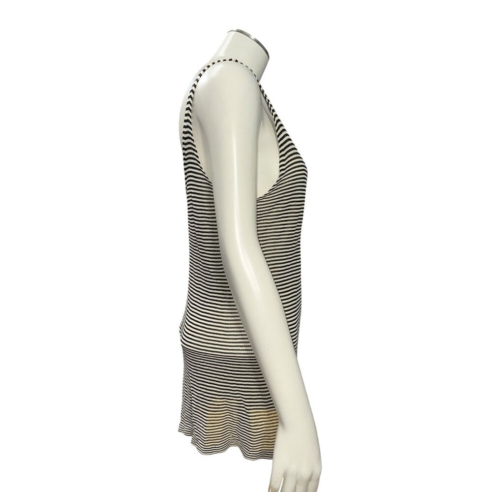 CCC Black And White Striped Scoop Neck Tank Top With Stretch Fit And Flared Hem - Picture 5 of 9